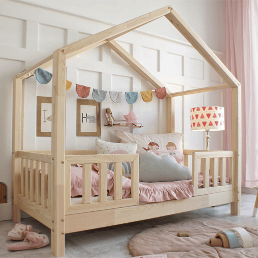 Cama de cabina 90x190 barreiras e base de ripas incluídas pés 10 cm Roxane Bois