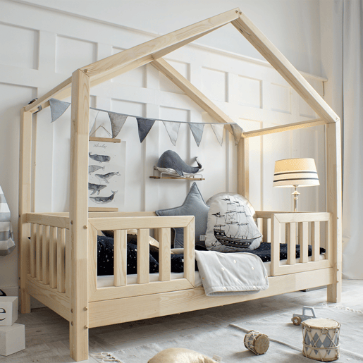 Cama de cabina 90x190 barreiras e base de ripas incluídas pés 10 cm Roxane Bois