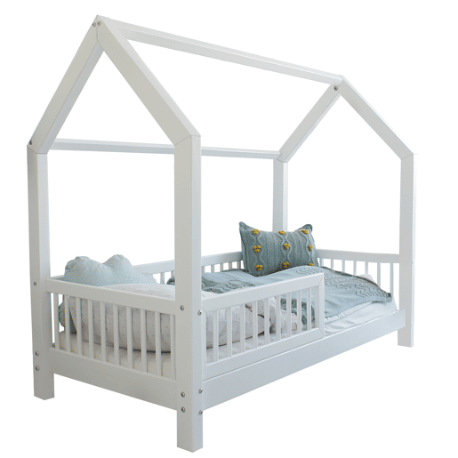 Cama cabana 90x200 barreira e base de ripas incluídos pés 10 cm Sofia Branco