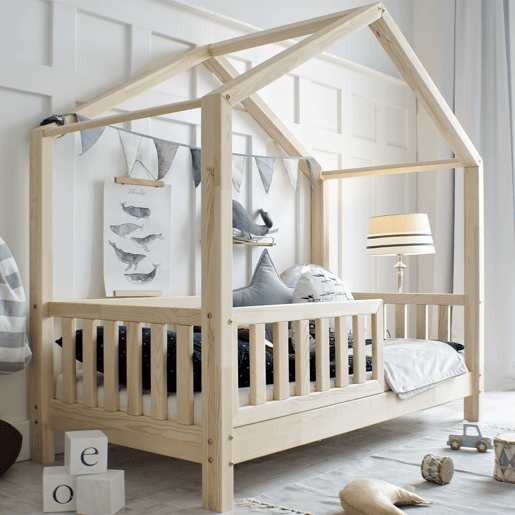 Cama de cabina 90x190 barreira e base de ripas incluídas pés 10 cm Roxane Bois