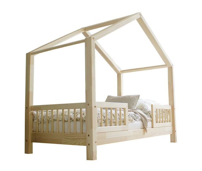Cama 90x200 con barandillas y somier patas de 10 cm iris madera