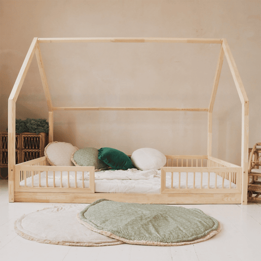 Cama cabana 140x200 barreiras e base de ripas incluídas pés 1 cm Sofia Bois