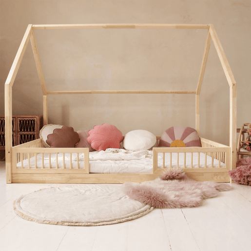 Cama cabana 140x200 barreiras e base de ripas incluídas pés 1 cm Sofia Bois