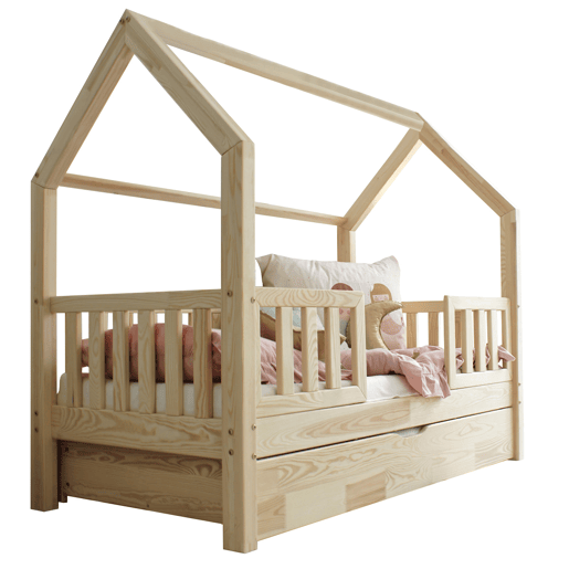 Cama cabana 90x190 barreiras base de ripas e gaveta incluída Daisy Bois