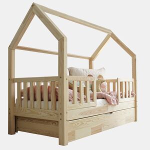 Cama cabana 90x190 barreiras base de ripas e gaveta incluída Daisy Bois