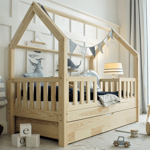 Cama cabana 90x190 barreiras base de ripas e gaveta incluída Daisy Bois
