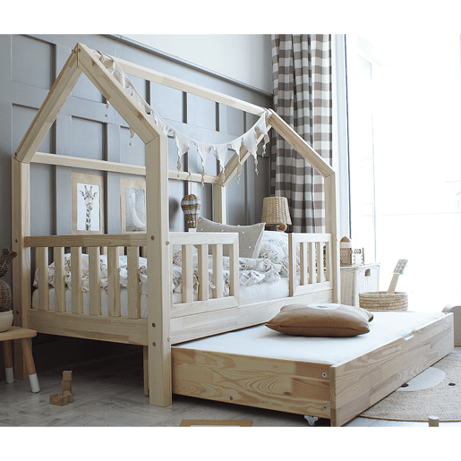 Cama cabana 90x190 barreiras base de ripas e gaveta incluída Daisy Bois