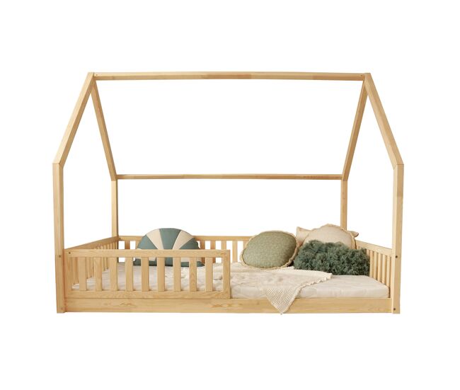 Cama cabaña 140x200 con barandilla y somier patas de 1 cm daisy madera