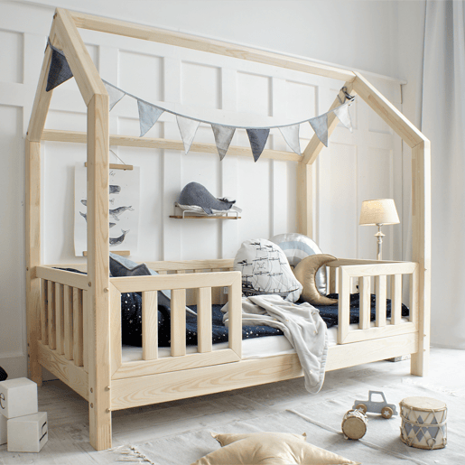 Cama cabana 90x190 barreiras e base de ripas incluídas pés 10 cm Daisy Bois