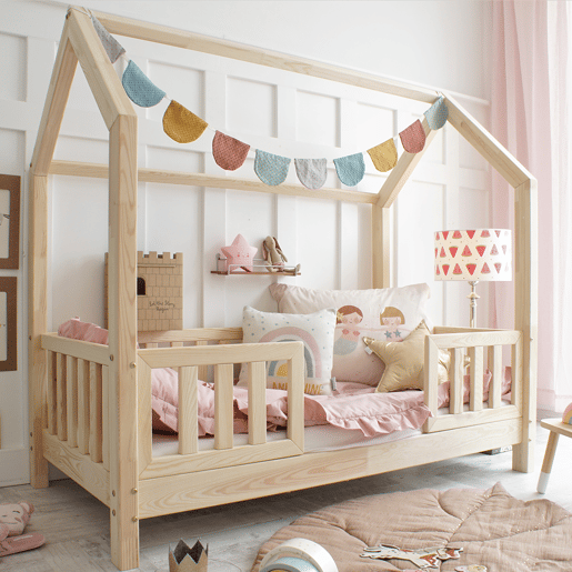 Cama cabana 90x190 barreiras e base de ripas incluídas pés 10 cm Daisy Bois