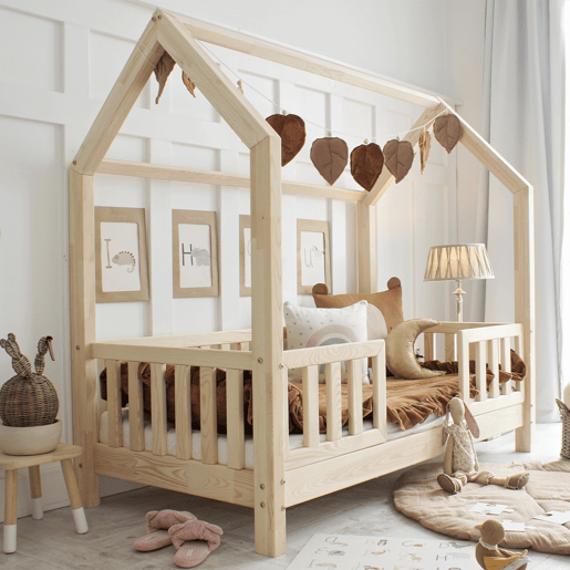Cama cabana 90x190 barreiras e base de ripas incluídas pés 10 cm Daisy Bois