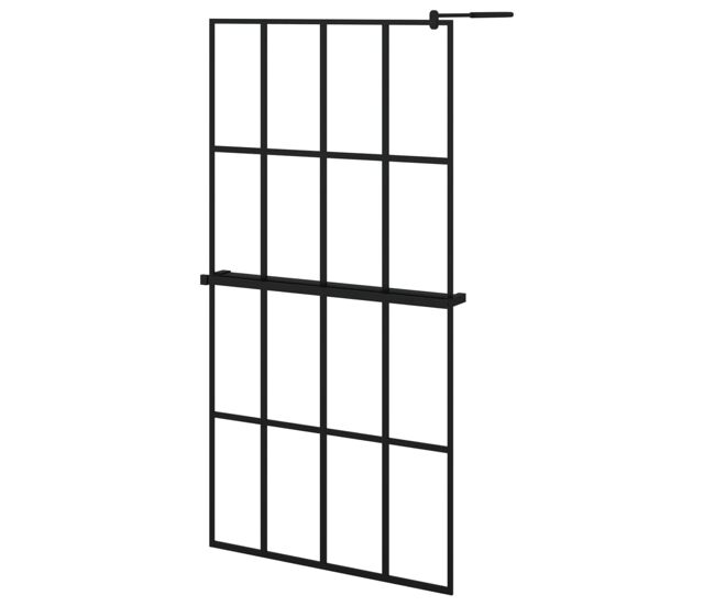 Vidaxl mampara ducha con estante vidrio esg y aluminio negro 100x195cm