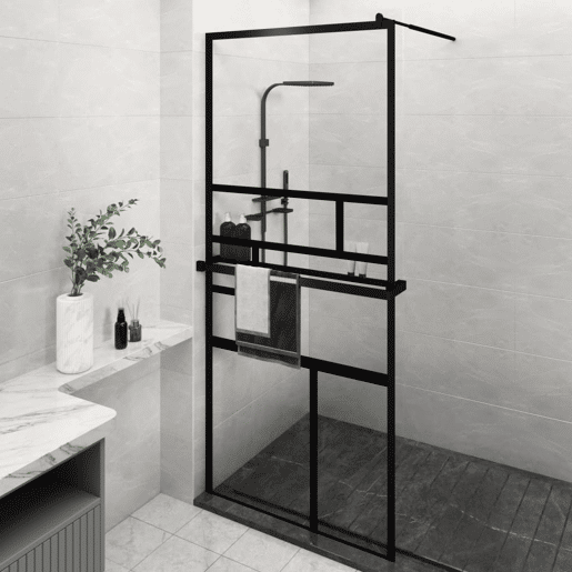 vidaXL Divisória chuveiro+prateleira 100x195 vidro ESGalumínio preto