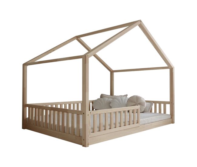 Cama cabaña 140x200 con barandilla y somier patas 1 cm roxane madera