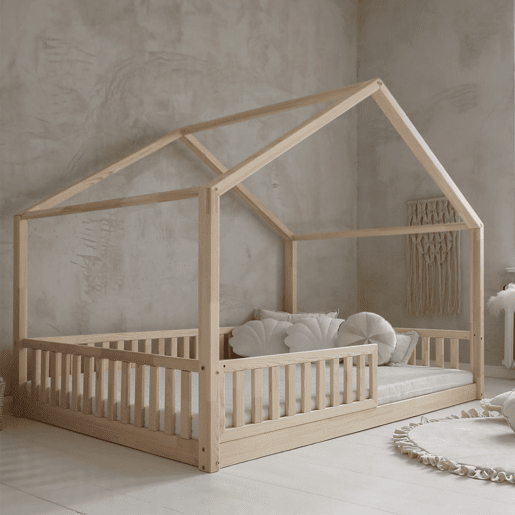 Cama cabana 140x200 barreira e base incluída pés 1 cm Roxane Madeira