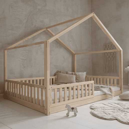 Cama cabana 140x200 barreira e base incluída pés 1 cm Roxane Madeira