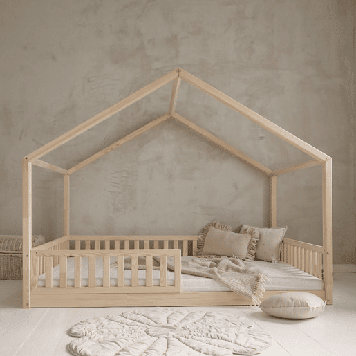 Cama cabana 140x200 barreira e base incluída pés 1 cm Roxane Madeira