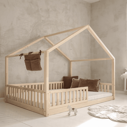 Cama cabana 140x200 barreira e base incluída pés 1 cm Roxane Madeira