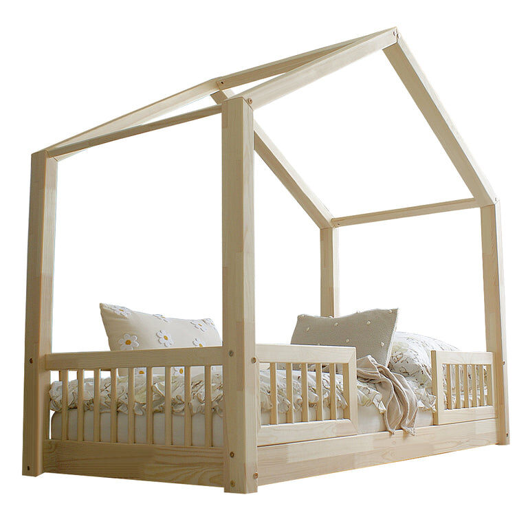 Cama 90x190 con barandillas y somier patas de 1 cm iris madera