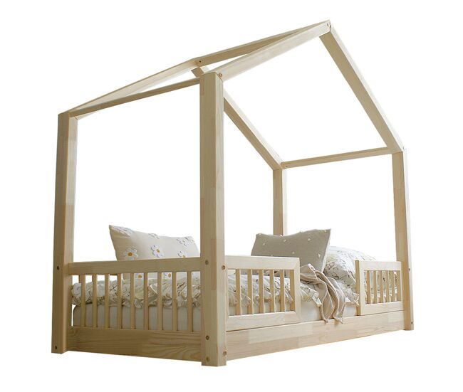Cama 90x190 con barandillas y somier patas de 1 cm iris madera