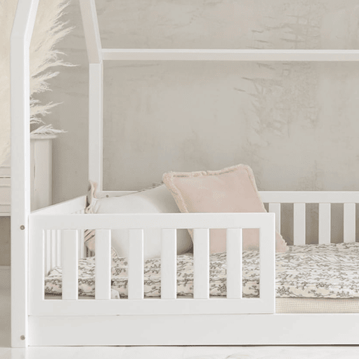 Cama cabana 140x200 barreiras e base incluída pés 1 cm Daisy Branco