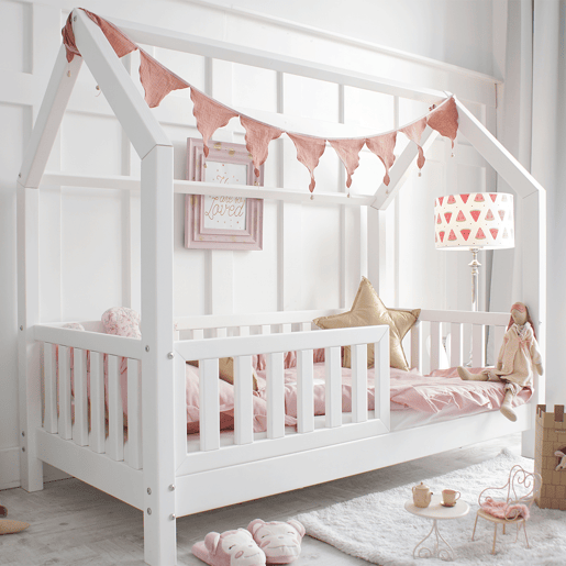 Cama cabana 90x200 barreira e base de ripas incluídas pés 10 cm Daisy Branco