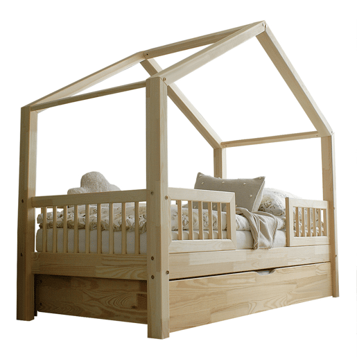 Cama de barreira Iris Bois 90x190 com estrado de ripas e gaveta