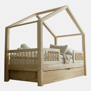 Cama de barreira Iris Bois 90x190 com estrado de ripas e gaveta