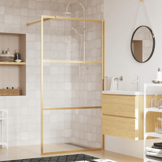 vidaXL Divisória de chuveiro 115x195 cm vidro transparente ESG dourado vidaXL Divisória de chuveiro 115x195 cm vidro transparente ESG dourado
