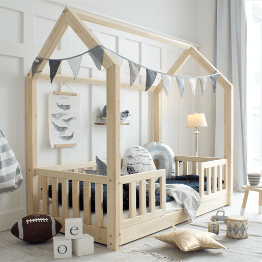 Cama cabana 90x190 barreiras e base incluídas pés 1 cm Daisy Bois