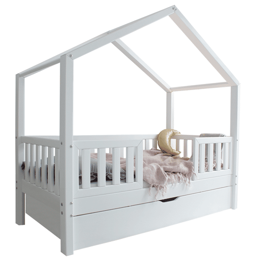 Cama de cabina 90x190 barreiras base de ripas e gaveta incluídas Roxane Branco