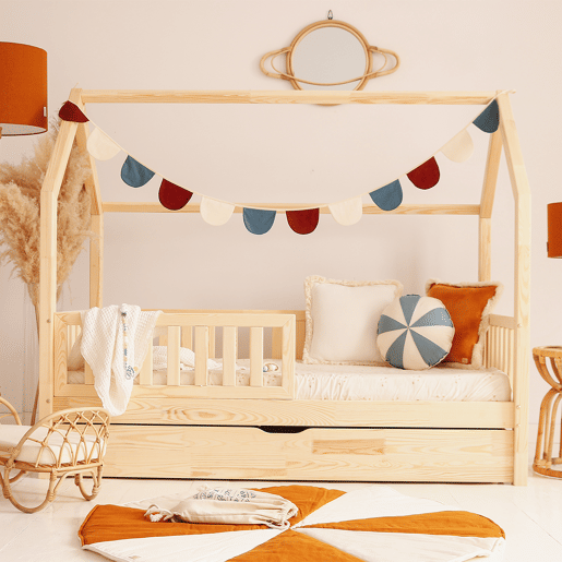 Cama cabana 90x190 barreira base de ripas e gaveta incluída Daisy Bois