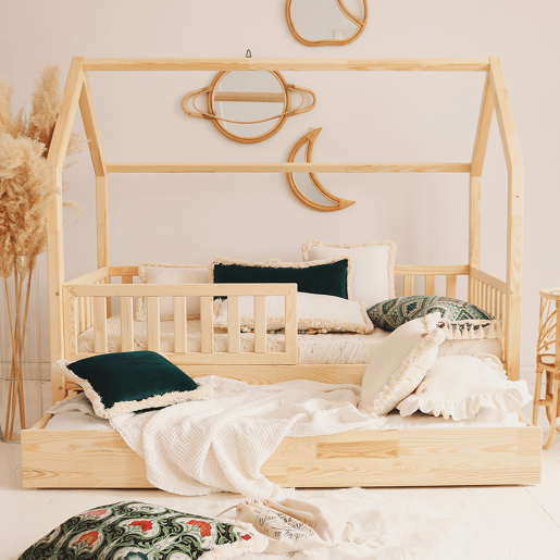 Cama cabana 90x190 barreira base de ripas e gaveta incluída Daisy Bois