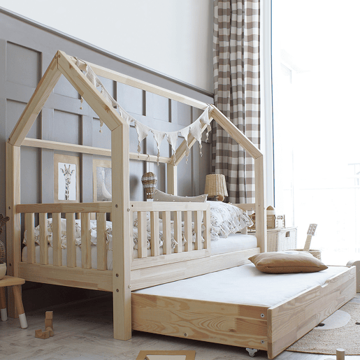 Cama cabana 90x190 barreira base de ripas e gaveta incluída Daisy Bois