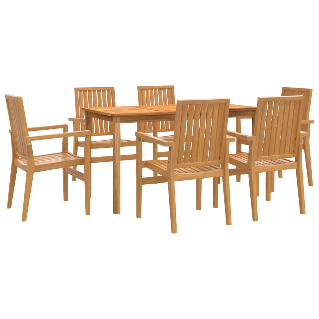 Juego de comedor de jardin 7 piezas madera maciza de teca longitud mesa 140 cm