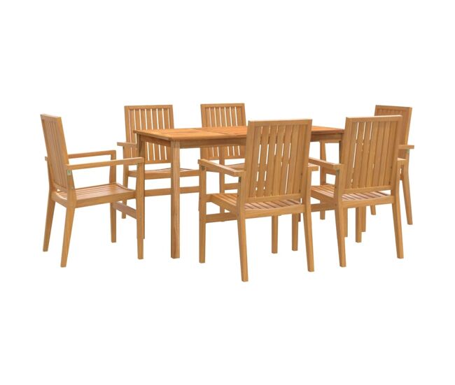 Juego de comedor de jardin 7 piezas madera maciza de teca longitud mesa 140 cm