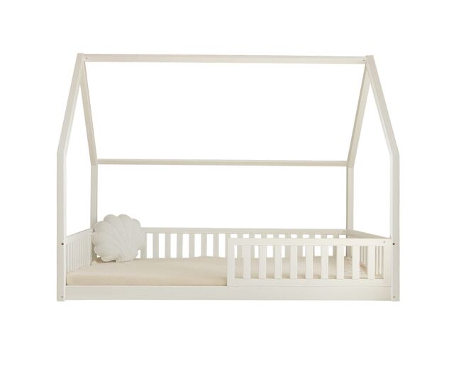 Cama cabaña 140x200 con barandilla y somier patas 1 cm daisy blanco