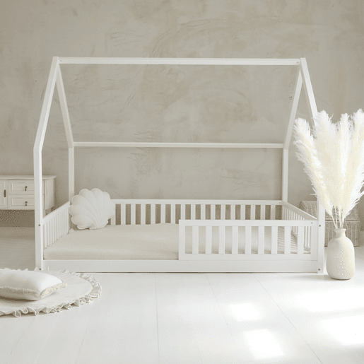 Cama cabana 140x200 com barreira e base de ripas incluídas pés 1 cm Daisy Branco
