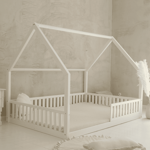 Cama cabana 140x200 com barreira e base de ripas incluídas pés 1 cm Daisy Branco