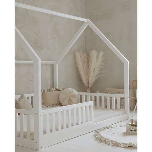 Cama cabana 140x200 com barreira e base de ripas incluídas pés 1 cm Daisy Branco
