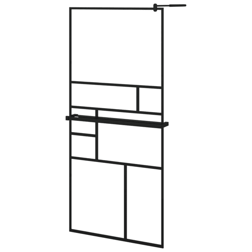 vidaXL Divisória chuveiro cprateleira 90x195 vidroalumÃnio ESG preto vidaXL Divisória chuveiro cprateleira 90x195 vidroalumÃnio ESG preto