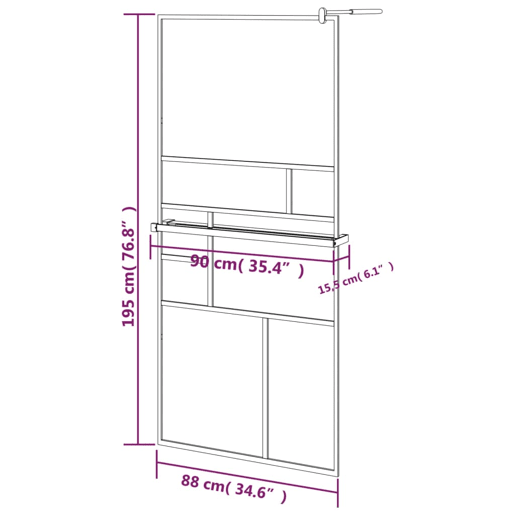 vidaXL Divisória chuveiro cprateleira 90x195 vidroalumÃnio ESG preto vidaXL Divisória chuveiro cprateleira 90x195 vidroalumÃnio ESG preto