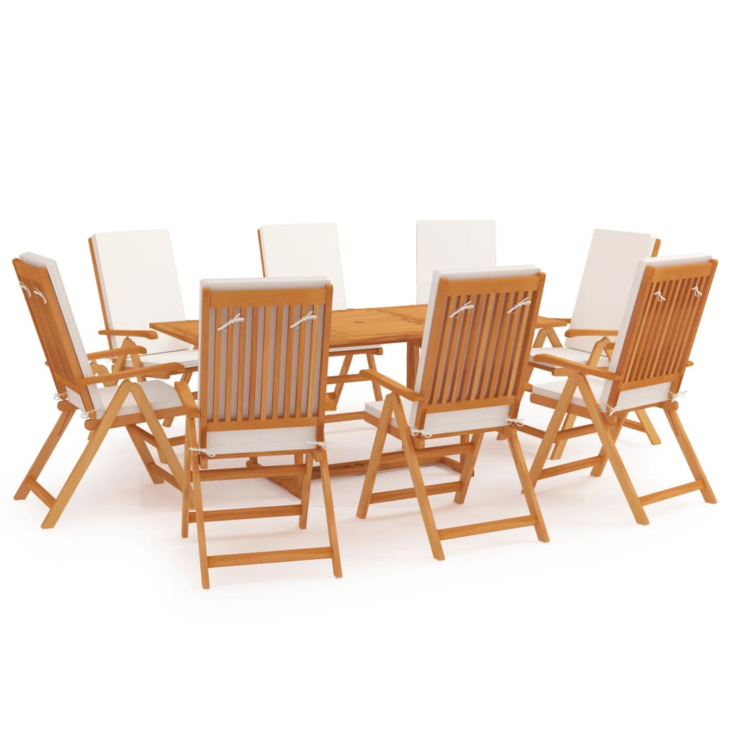 Comedor de jardín 9 piezas con cojines madera maciza de teca