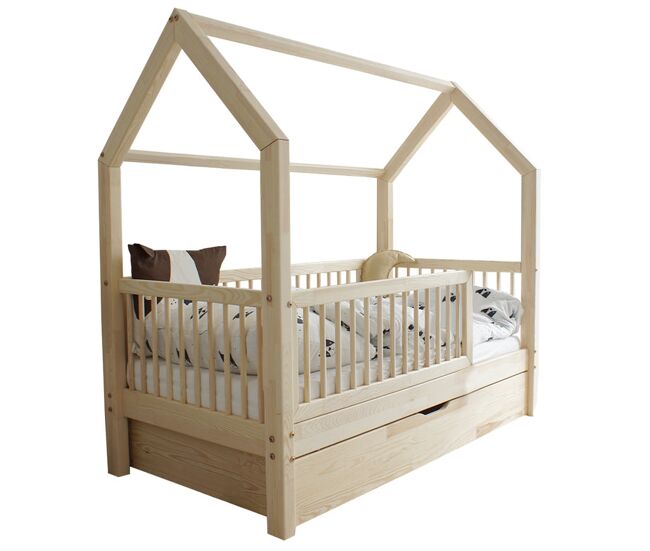 Cama 90x190 con barandilla somier y cajón Florie Madera