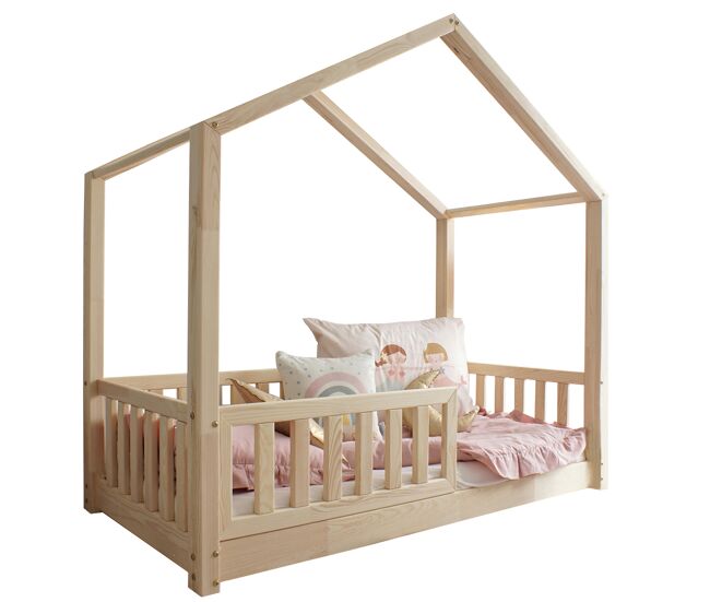 Cama cabaña 90x190 con barandilla y somier patas 1 cm roxane madera