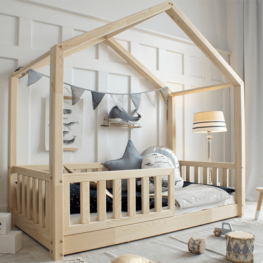 Cama de cabina 90x190 barreira e base de ripas incluídas pés 1 cm Roxane Bois