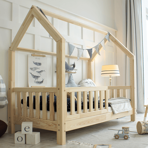 Cama cabana 90x190 barreira e base de ripas incluídas pés 10 cm Daisy Bois