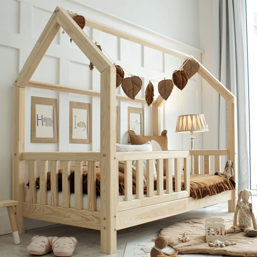 Cama cabana 90x190 barreira e base de ripas incluídas pés 10 cm Daisy Bois