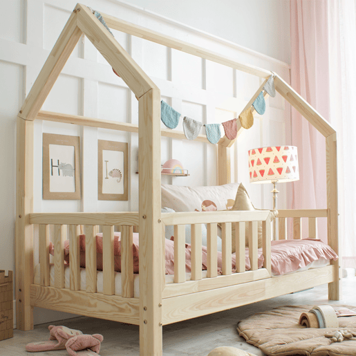 Cama cabana 90x190 barreira e base de ripas incluídas pés 10 cm Daisy Bois