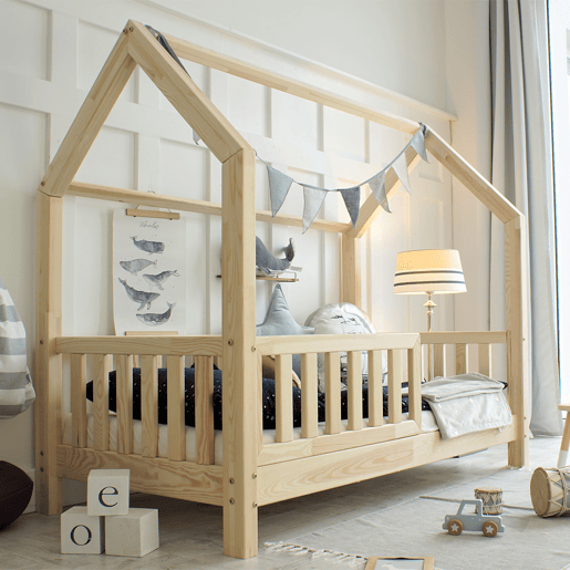 Cama cabana 90x200 barreira e base de ripas incluídas pés 10 cm Daisy Bois